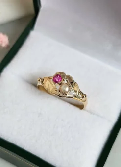 Bague toi et moi or jaune perle rubis
