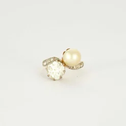 Bague Toi et Moi or jaune et gris perle et diamants