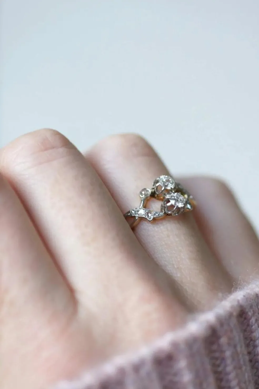Bague "Toi et Moi" Or jaune Platine Diamants