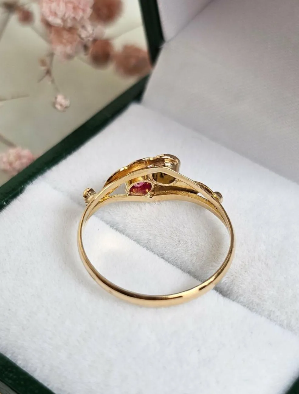 Bague toi et moi or jaune perle rubis