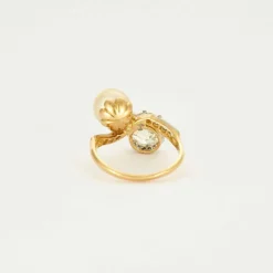 Bague Toi et Moi or jaune et gris perle et diamants