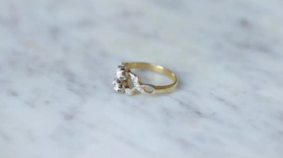 Bague "Toi et Moi" Or jaune Platine Diamants