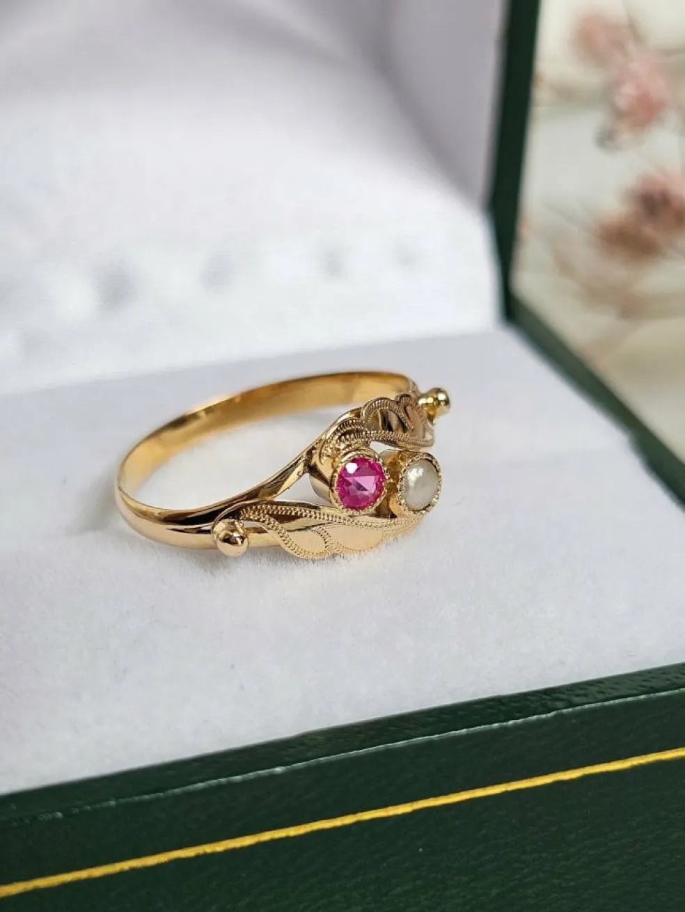 Bague toi et moi or jaune perle rubis