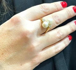Bague toi et moi perles et diamants