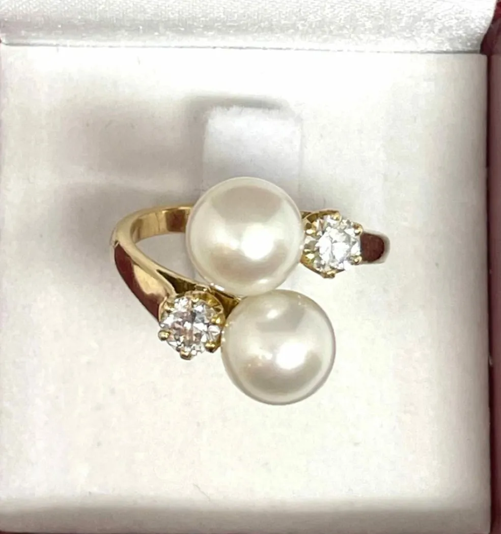 Bague toi et moi perles et diamants