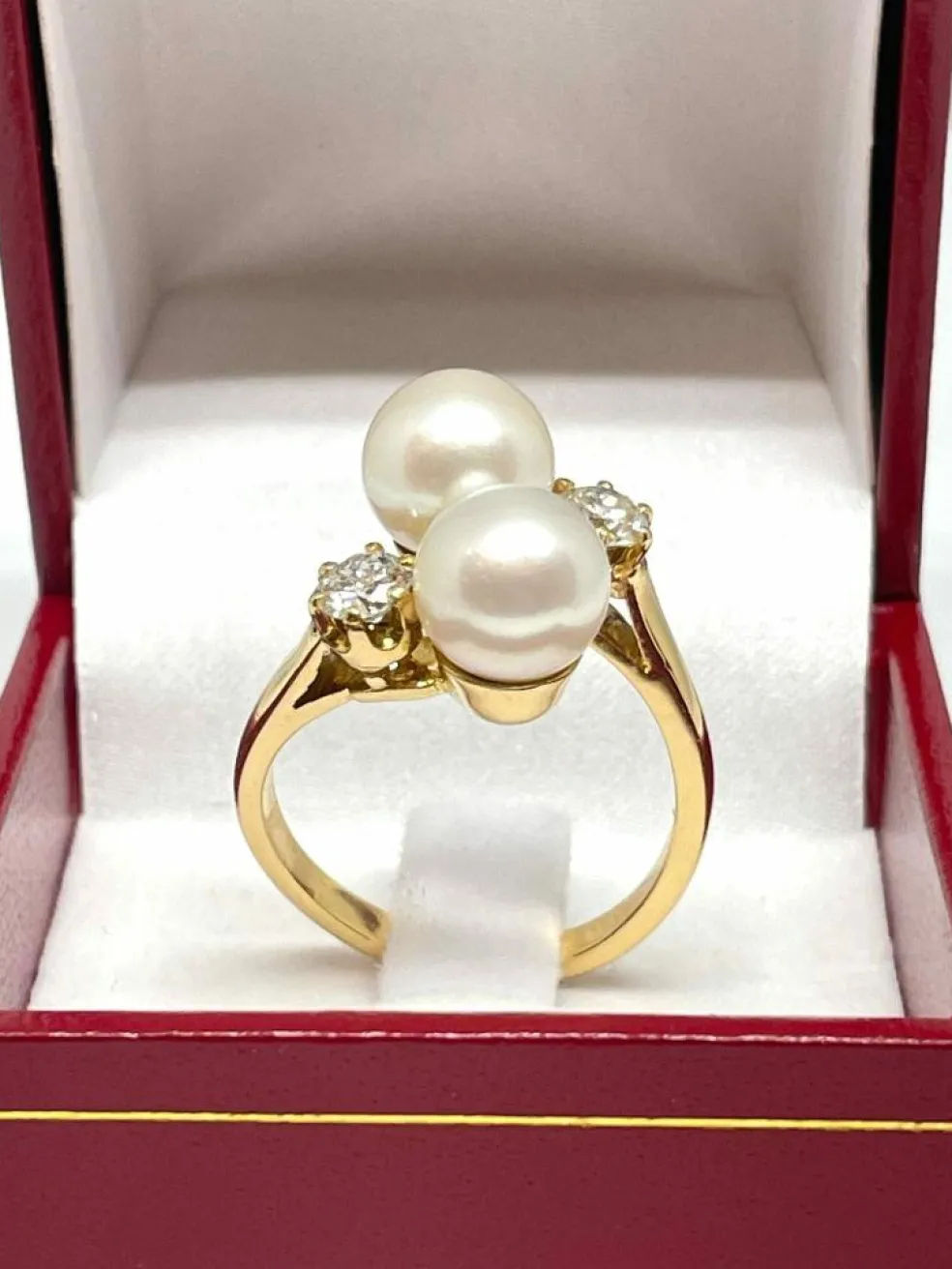 Bague toi et moi perles et diamants