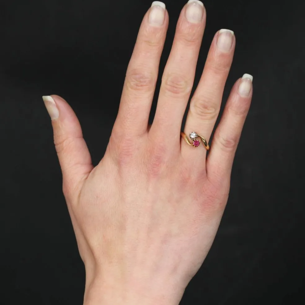 Bague Toi et Moi rubis diamant or jaune