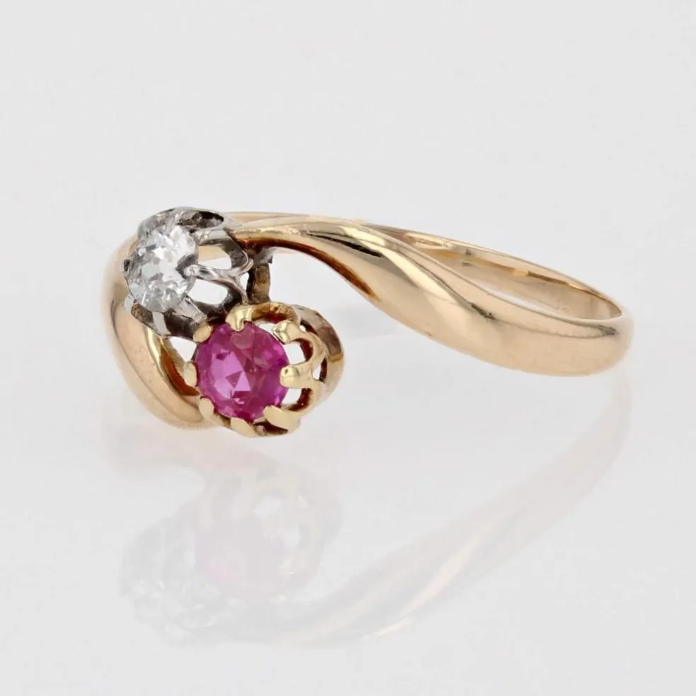 Bague Toi et Moi rubis diamant or jaune