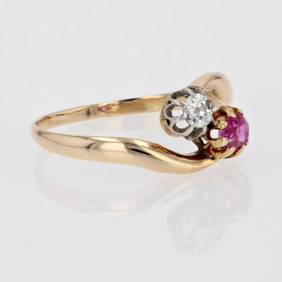 Bague Toi et Moi rubis diamant or jaune