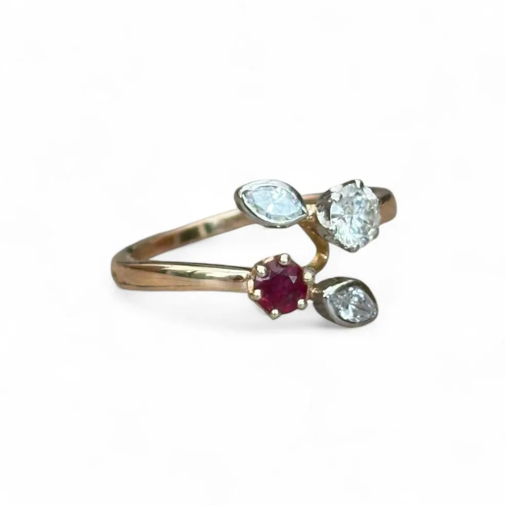 Bague Toi et Moi rubis diamants