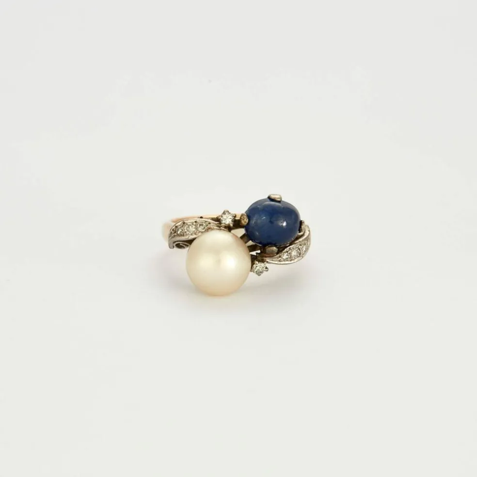 Bague "Toi et Moi" saphir et perle