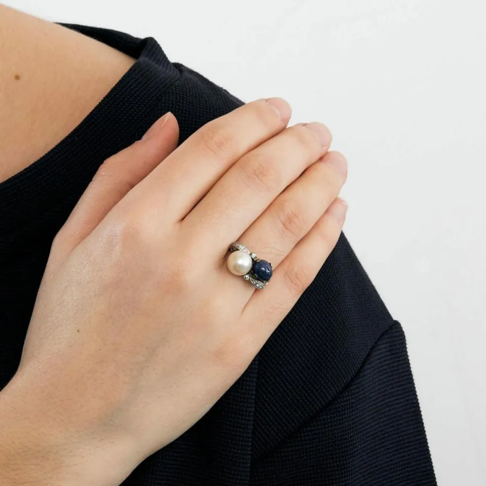 Bague "Toi et Moi" saphir et perle
