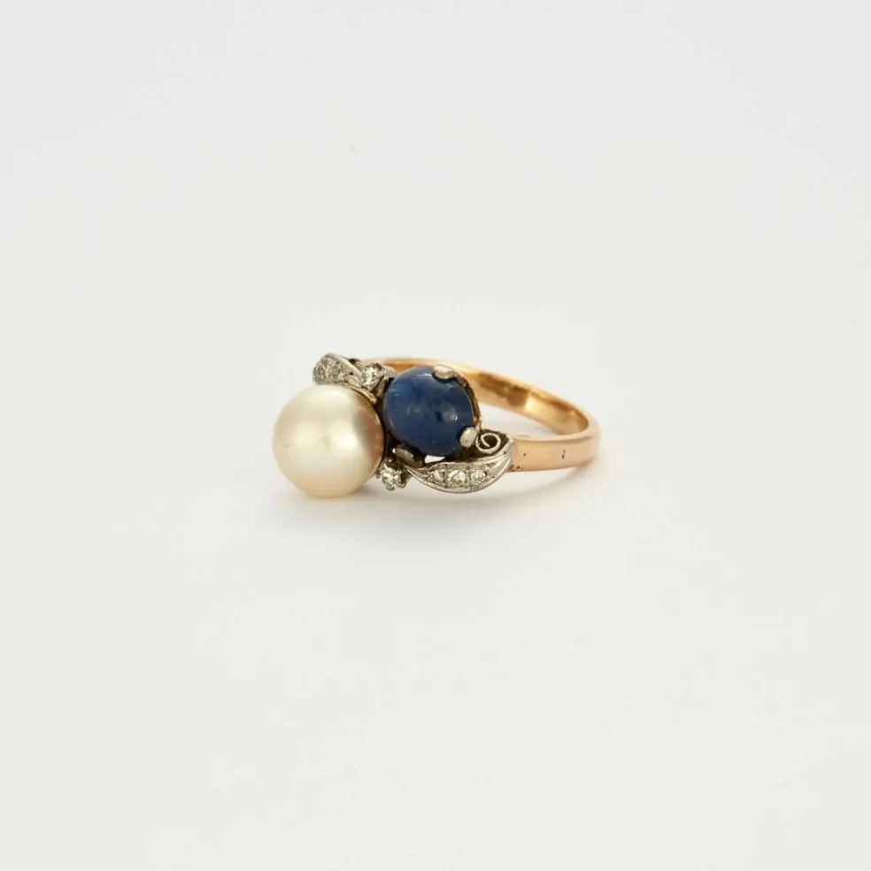 Bague "Toi et Moi" saphir et perle