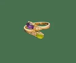 Bague Toi et Moi vintage péridot améthyste