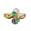 Bague Toi et Moi vintage en or jaune sertie d'émeraudes et de diamants