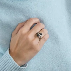 Bague Toi et Moi Vintage or blanc diamants noirs et blanc