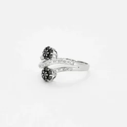 Bague Toi et Moi Vintage or blanc diamants noirs et blanc