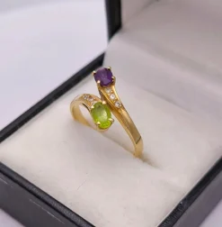 Bague Toi et Moi vintage péridot améthyste