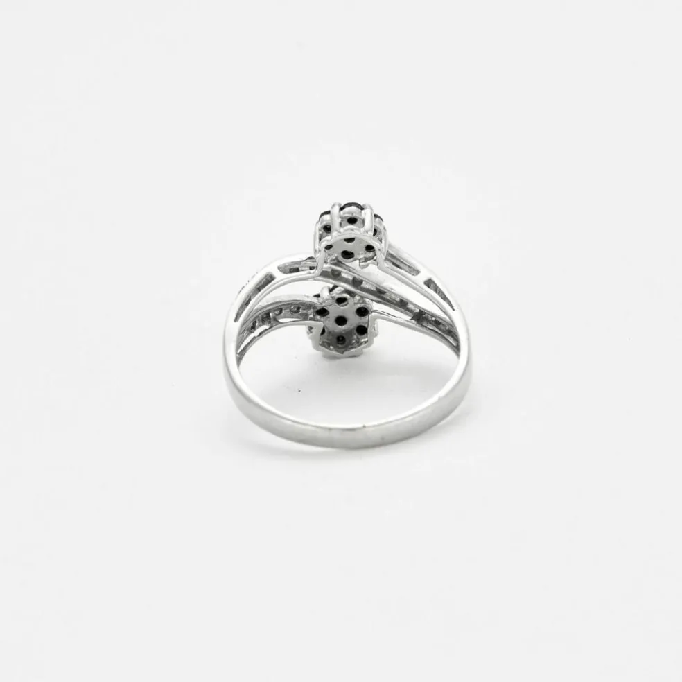 Bague Toi et Moi Vintage or blanc diamants noirs et blanc