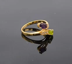 Bague Toi et Moi vintage péridot améthyste
