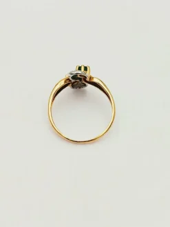 Bague Toi et Moi vintage en or jaune sertie d'émeraudes et de diamants