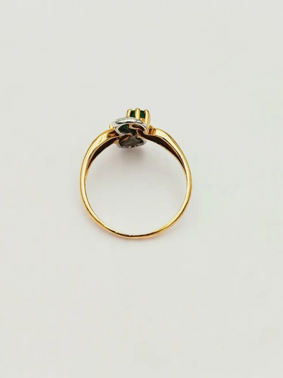 Bague Toi et Moi vintage en or jaune sertie d'émeraudes et de diamants