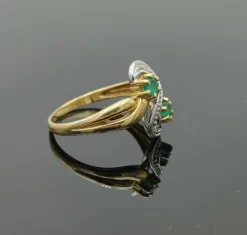 Bague Toi et Moi vintage en or jaune sertie d'émeraudes et de diamants