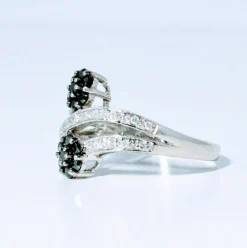 Bague Toi et Moi Vintage or blanc diamants noirs et blanc