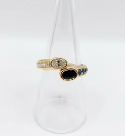 Bague toi et moi vintage or jaune 18k diamant de 0,35 carats et saphir de 0,40 carats