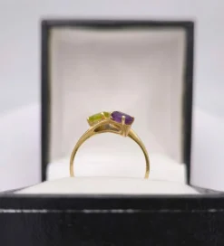 Bague Toi et Moi vintage péridot améthyste