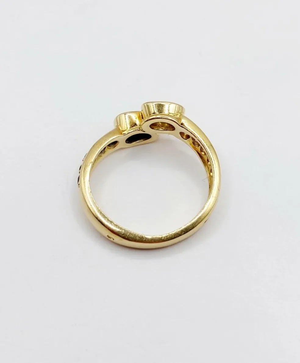 Bague toi et moi vintage or jaune 18k diamant de 0,35 carats et saphir de 0,40 carats