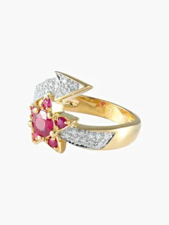 Bague étoile filante rubis diamants or jaune