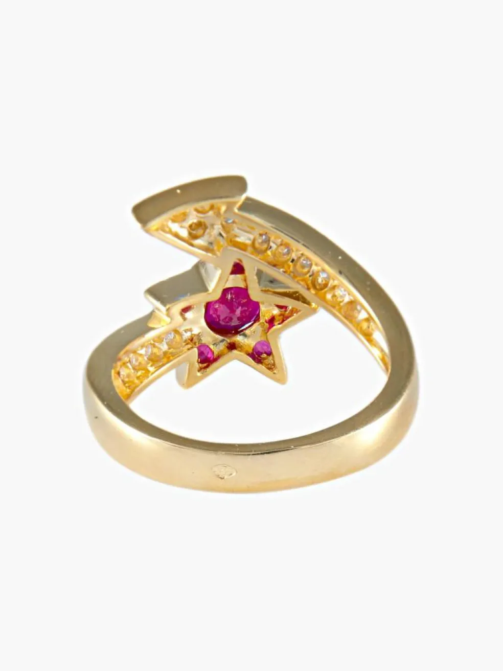 Bague étoile filante rubis diamants or jaune