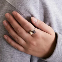 Bague Toi&Moi or gris, perles de culture