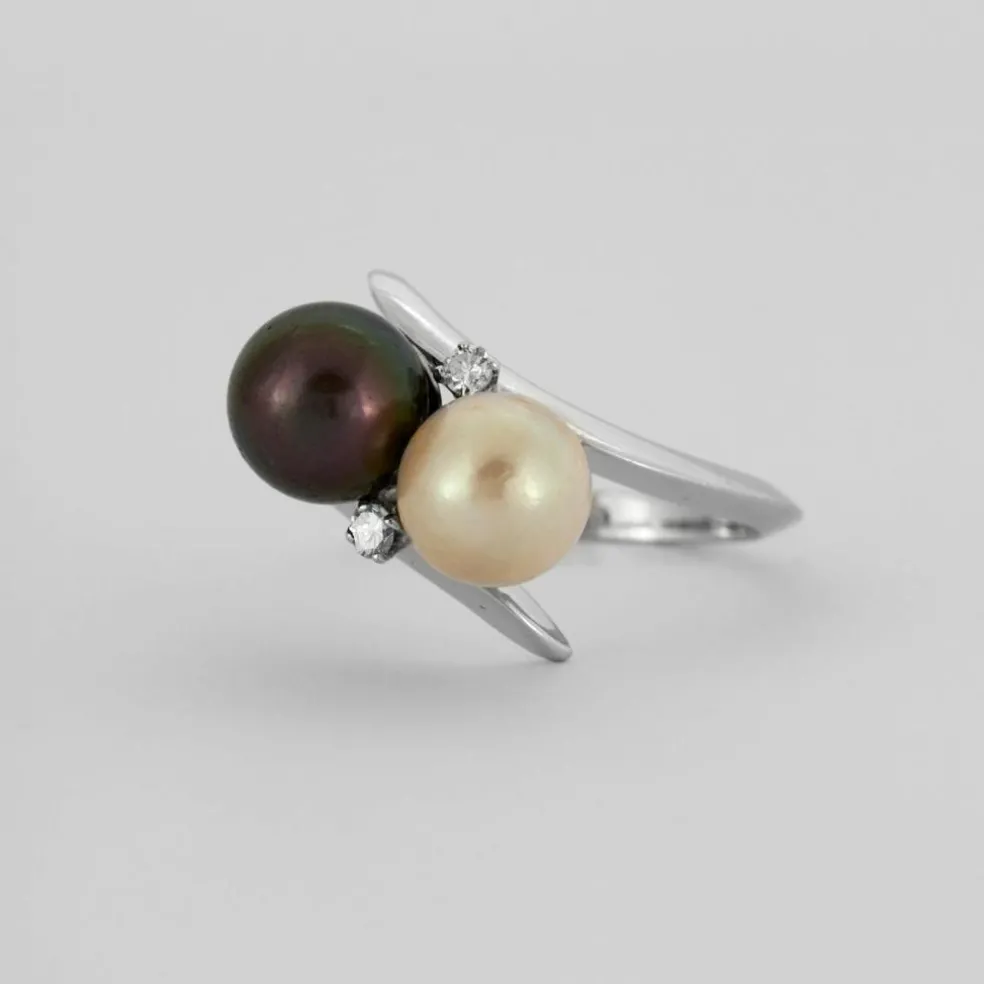 Bague Toi&Moi or gris, perles de culture