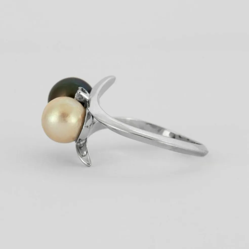 Bague Toi&Moi or gris, perles de culture