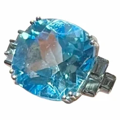 Bague Topaze Bleue 9.08 Ct Diamants
