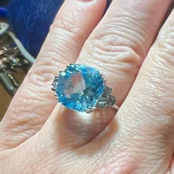 Bague Topaze Bleue 9.08 Ct Diamants