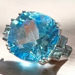 Bague Topaze Bleue 9.08 Ct Diamants