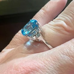 Bague Topaze Bleue 9.08 Ct Diamants