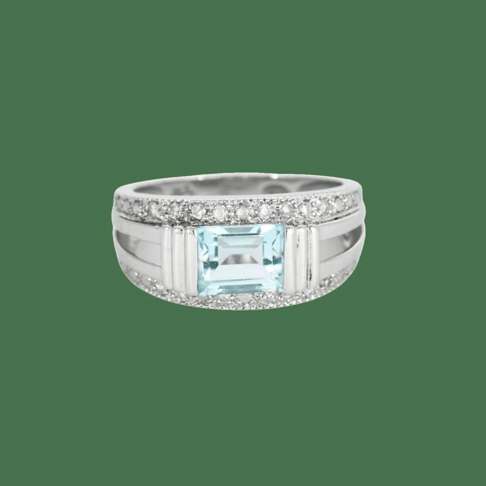 Bague topaze diamants or blanc