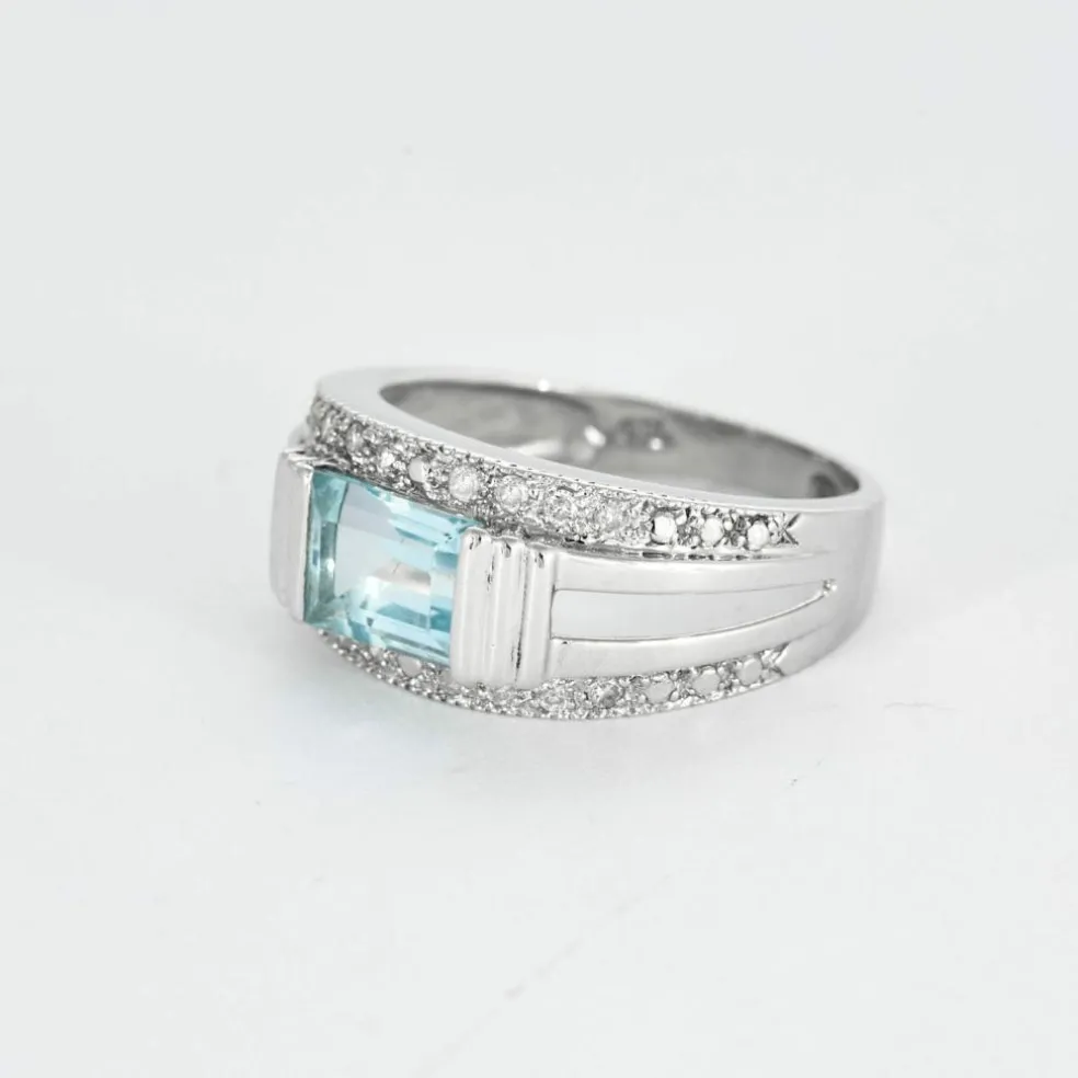 Bague topaze diamants or blanc