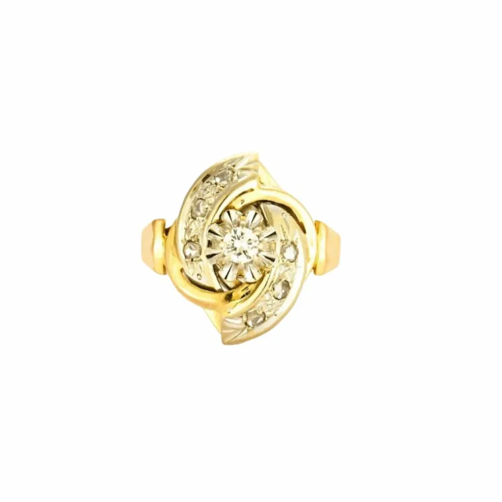 Bague tourbillon marquise or jaune diamants