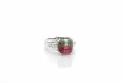 Bague tourmaline bicolore et diamants en platine