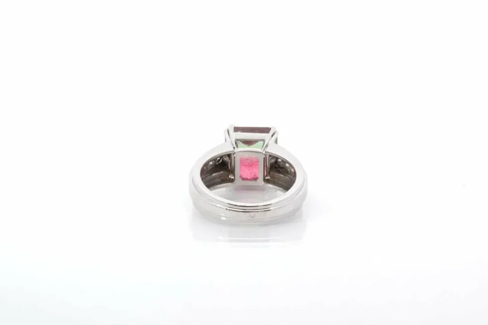 Bague tourmaline bicolore et diamants en platine