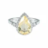 Bague tourmaline jaune poire et diamants or blanc