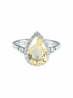 Bague tourmaline jaune poire et diamants or blanc