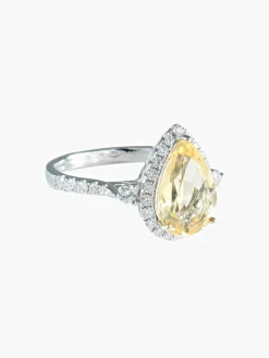 Bague tourmaline jaune poire et diamants or blanc