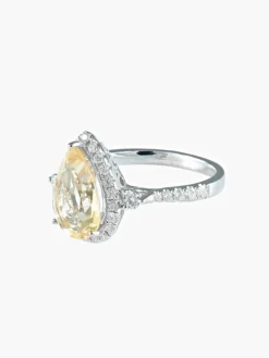 Bague tourmaline jaune poire et diamants or blanc