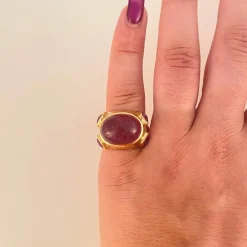 Bague Tourmaline rose cabochon